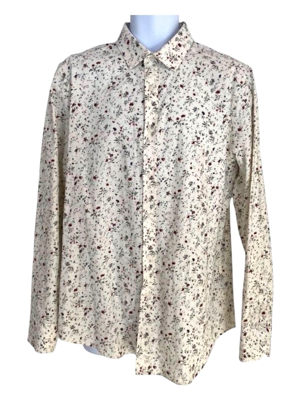 NoCode Floral Long Sleeve pure Linen &cotton in Large ecru white Button-Up Shirt
